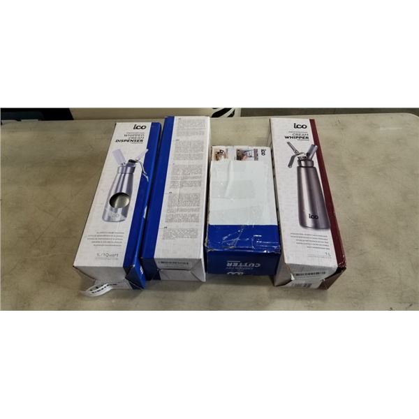 3 WHIP CREAM DISPENSERS AND A FRENCH FRY CUTTER