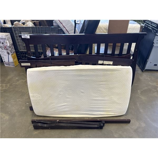 WOODEN CRIB W/ MATTRESS
