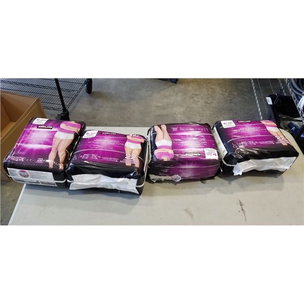 4 PACKS KIRKLAND SIGNATURE WOMANS LARGE DIAPERS. 22 DIAPERS PER PACK