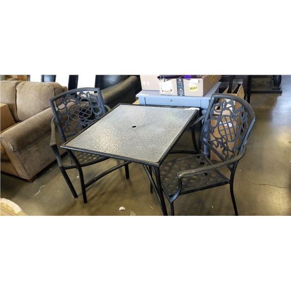 3 PIECE PATIO SET - TABLE WITH GLASS-LOOK TOP AND 2 CHAIRS,