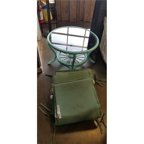 PATIO TABLE AND 6 CUSHIONS