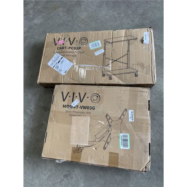 VIVO BLACK ADJUSTABLE PC CART WITH STORAGE AND VIVO SILVER PNEUMATIC ARM TV WALL MOUNT