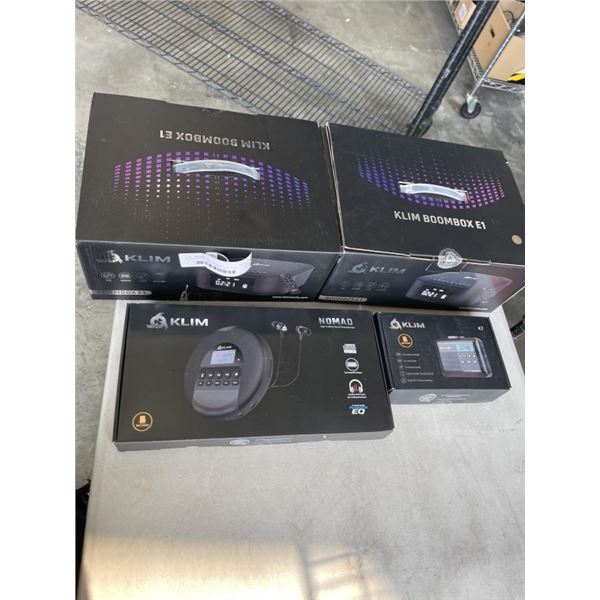 2 KLIM BOOMBOX MODEL E1 AND KLIM NOMAD HIGH FIDELITY SOUND REPRODUCTION AND KLIM K7 CASETTE PLAYER