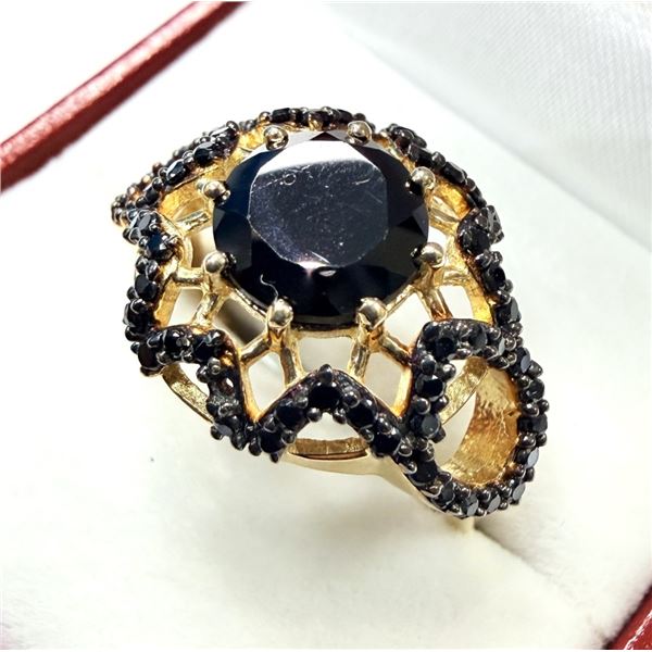GOLD PLATED STERLING SILVER NATURAL BLACK ONYX (2.13CT) RING, SIZE 8.75, W/A $700.00.