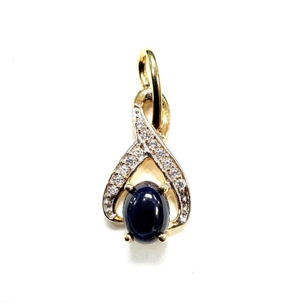 GOLD PLATED STERLING SILVER NATURAL BLUE SAPPHIRE AND CZ PENDANT, W/A $550.00. SAPPHIRE IS THE BIRTH