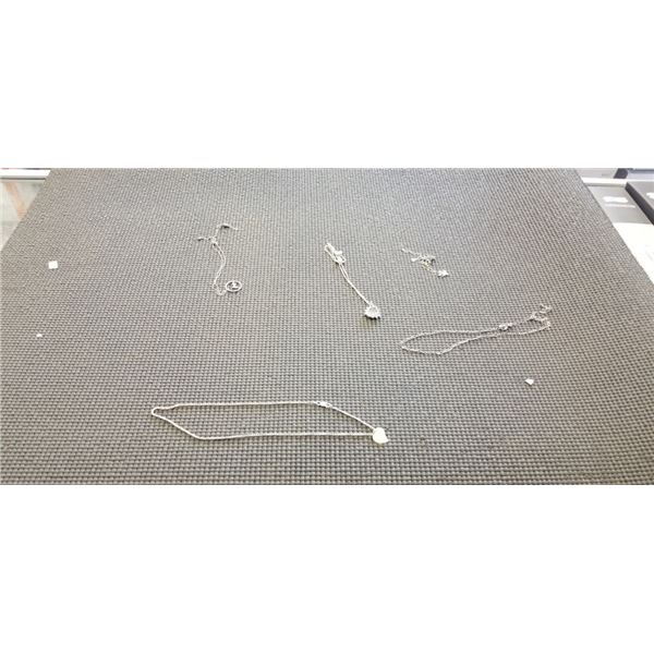 3 - 925 CHAIN NECKLACES W/ PENDANTS, TANGLED 925 NECKLACE AND BROKEN SILVER TONE CHAIN