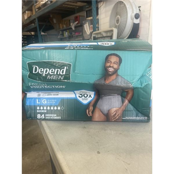 CASE OF DEPENDS MEN LARGE DIAPERS. 84 DIAPERS