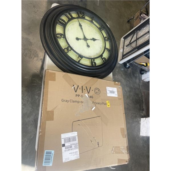 30" WALL CLOCK AND VIVO GREY CLAMP ON PRIVACY PANEL