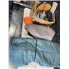 Image 1 : AIR MATTRESS, SLEEPING BAG, SKI GOGGLES, BOX WITH BOWLS ETC