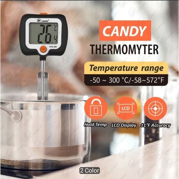 NEW ROTATING CANDY THERMOMETER WITH 10 " PROBE AND POT CLIP
