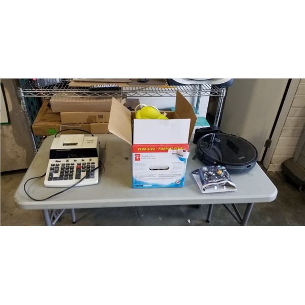 BOX OF ASSORTED ELECTRONICS INCLUDING WII/GAMECUBE CONTROLLER, ROBOT VACUUM, CALCULATOR, CANON ELECT