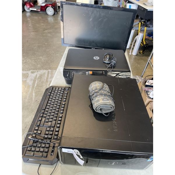 DELL PCU COMPUTER REG MODEL DCMF. NEEDS WINDOWS INSTALL. AS NEW HP PRINTER, MONITOR, KEYBOARD AND MO