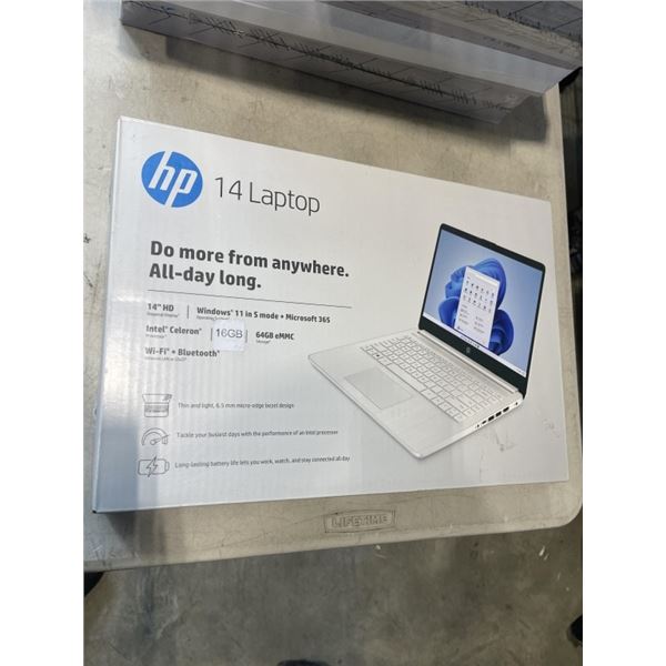 HP 14" LAPTOP WITH WINDOWS 11 IN S MODE. WHITE COLOR