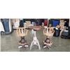 Image 1 : "WAGON WHEEL" TEAK IMPORTED 3 PIECE BAR SET. SWIVEL BAR STOOLS