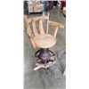 Image 2 : "WAGON WHEEL" TEAK IMPORTED 3 PIECE BAR SET. SWIVEL BAR STOOLS