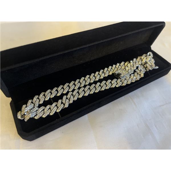 NEW PLATINUM PLATED 14.0MM SIMULATED DIAMOND (CZ) ICED OUT CUBAN LINK NECKLACE, 19.5" LONG