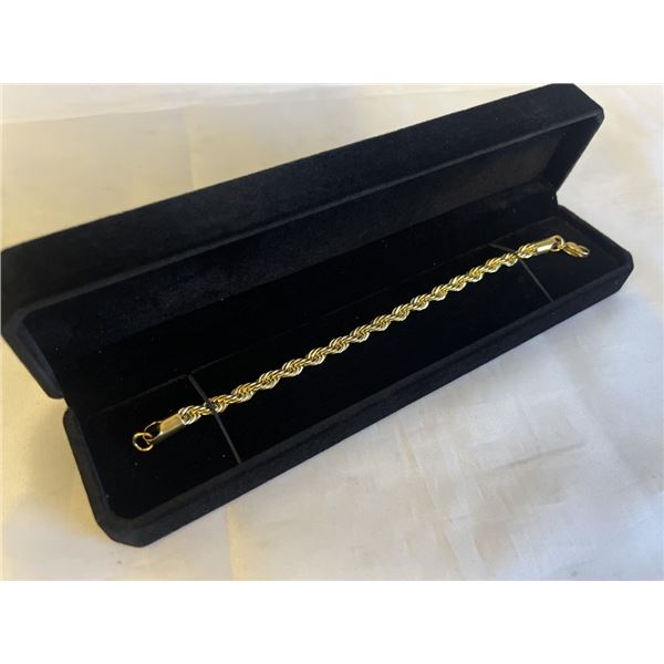 NEW 14K GOLD PLATED 6.0MM TWISTED ROPE BRACELET, 8" LONG