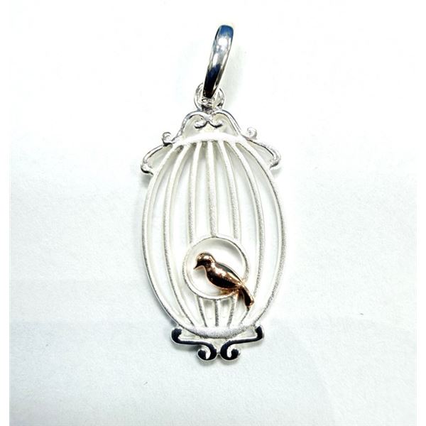 STERLING SILVER AND ROSE GOLD PLATED BIRD ELEMENT PENDANT, W/A $300.00.