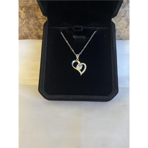 NEW S925 0.4CT SIMULATED DIAMOND (CZ) HEART NECKLACE, 16-18" LONG, MOUNTED IN 925 STERLING SILVER W 