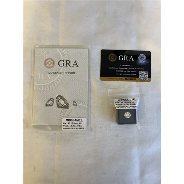 NEW 4.0CT MOISSANITE STONE, ROUND BRILLIANT CUT, GH-VVS1, TESTS POSITIVE W/ DIAMOND TESTER (MORE BRI