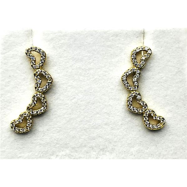 GOLD PLATED STERLING SILVER CZ EARRINGS, W/A $400.00.
