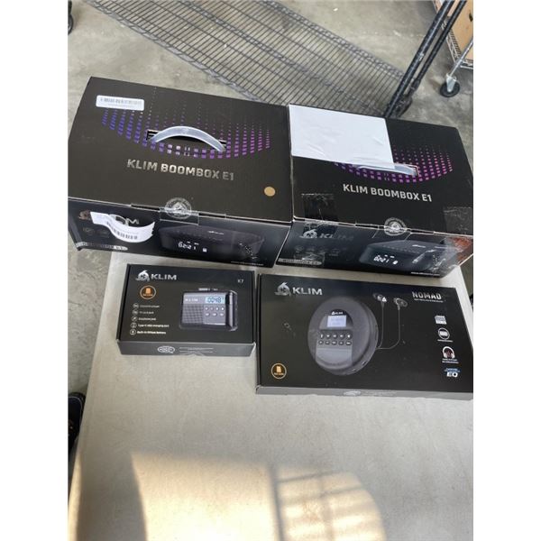 2 KLIM BOOMBOX MODEL E1 AND KLIM NOMAD HIGH FIDELITY SOUND REPRODUCTION AND KLIM K7 CASETTE PLAYER