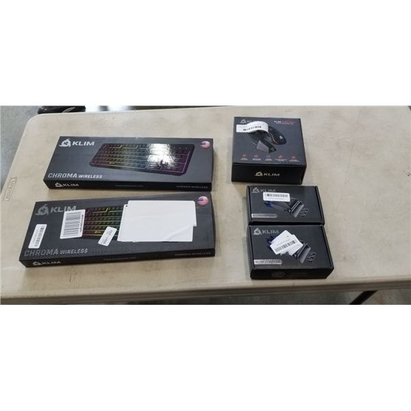 2 KLIM WIRELESS KEYBOARDS AND 2 KLIM TEMPEST EXTERNAL LAPTOP VACUUM COOLING DEVICE AND KLIM BLAZE PR