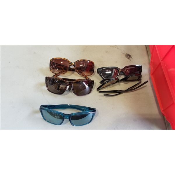 PLASTIC TOTE OF SUNGLASSES AND SUNGLASSES CASES