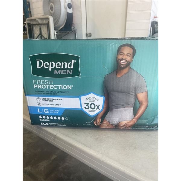 CASE OF DEPENDS MEN LARGE DIAPERS. 84 DIAPERS