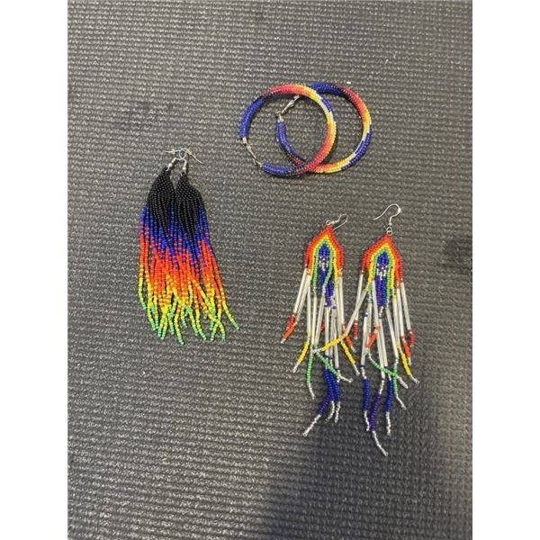 3 PAIRS OF BEADED EARRINGS