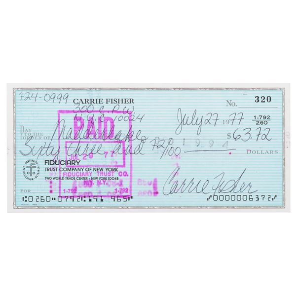 A Carrie Fisher Signed Check