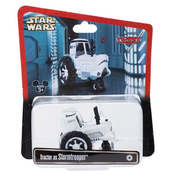 A Cars/Star Wars Tractor as a Stormtrooper Toy.