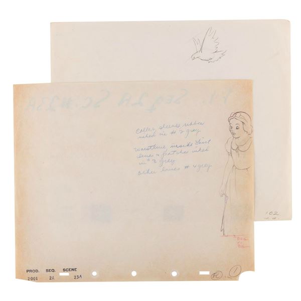 A Pair of Original Production Drawings from "Snow White and the Seven Dwarfs."