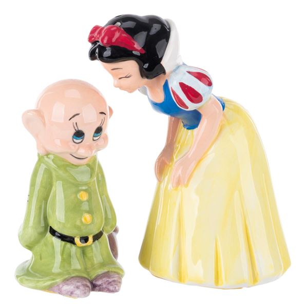 A Snow White and Dopey Salt and Pepper Shaker Set.