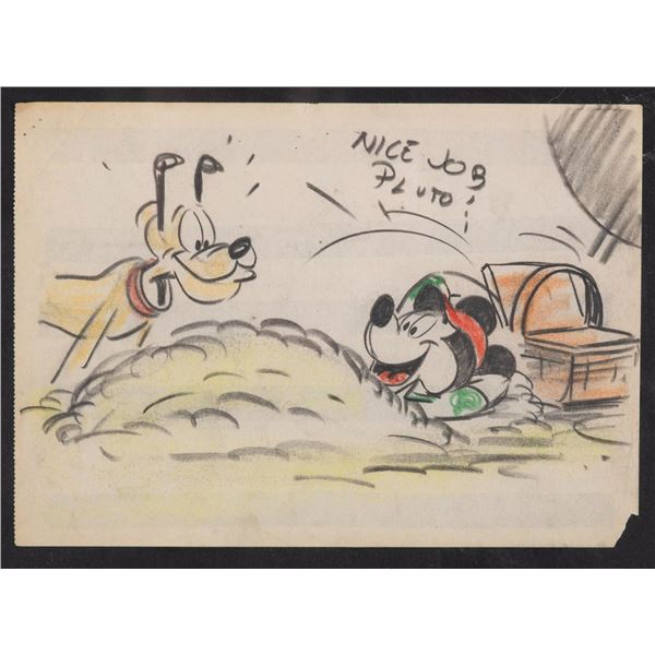 A Mickey and Pluto Original Storyboard Drawing.