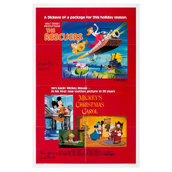 A Signed "Mickey's Christmas Carol" & "The Rescuers" One-Sheet.