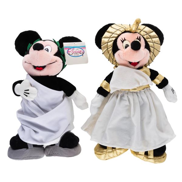 A Pair of Las Vegas Disney Store Roman Minnie and Toga Mickey Plushes.