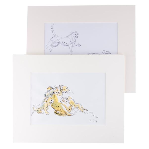 A Pair of Andreas Deja "African Cats" Drawings.