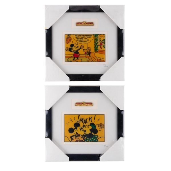 A Pair of Mickey Mouse Sunday Comics Framed Enamel Pins.