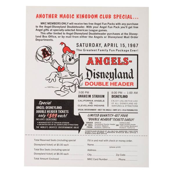 A 1967 Angels-Disneyland Double Header Ticket Flyer.