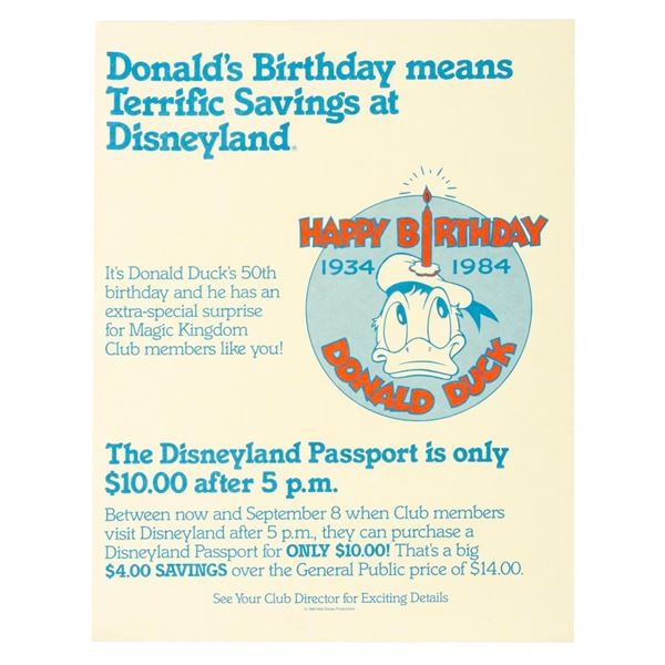 A "Donald's Birthday" Promotional Flyer.
