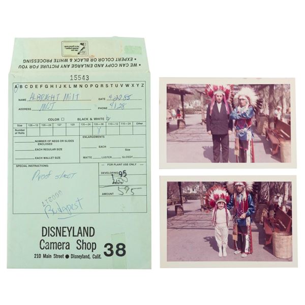 A Disneyland Camera Shop Envelope & Indian Village Photos.