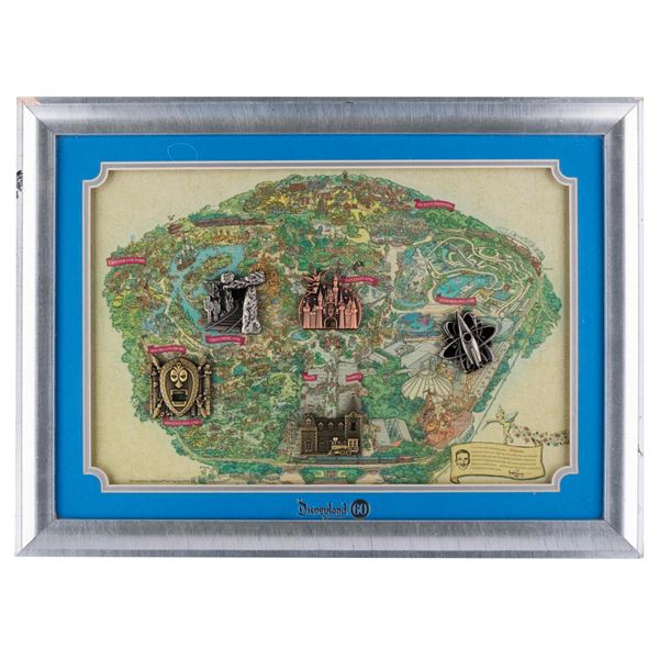 A Disneyland 60th Anniversary Locks of the Kingdom Framed Pin Set.