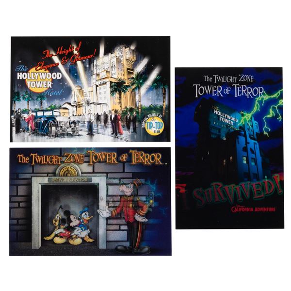 A Trio of DCA The Twilight Zone Tower of Terror Postcards.