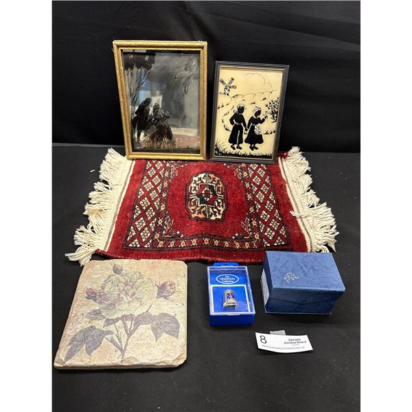 Small Hand Knotted Rug and Misc Collectibles