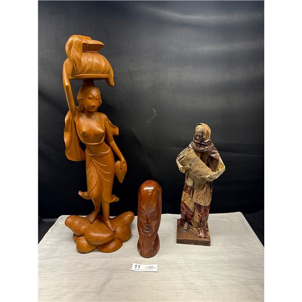 Vintage African Wooden Carved Lot of Figures and Paper Mache Person