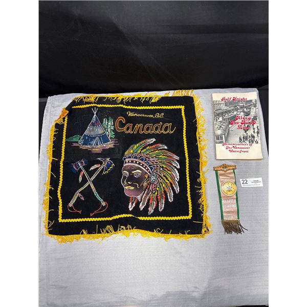 Collectible Vancouver Lot Native Pillow Cover, Waterfront Book and Memorial Rebekah Lodge Number 2