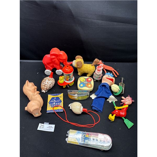Vintage Toy Lot of Stuffies, Pokey, Gumby Horse Finger Puppets Etc
