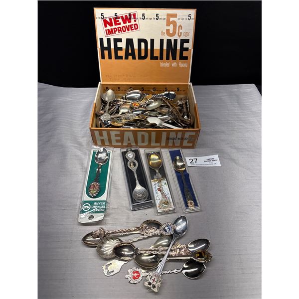 Old Cigar Box Full of Silver Plated Souvenier Spoons