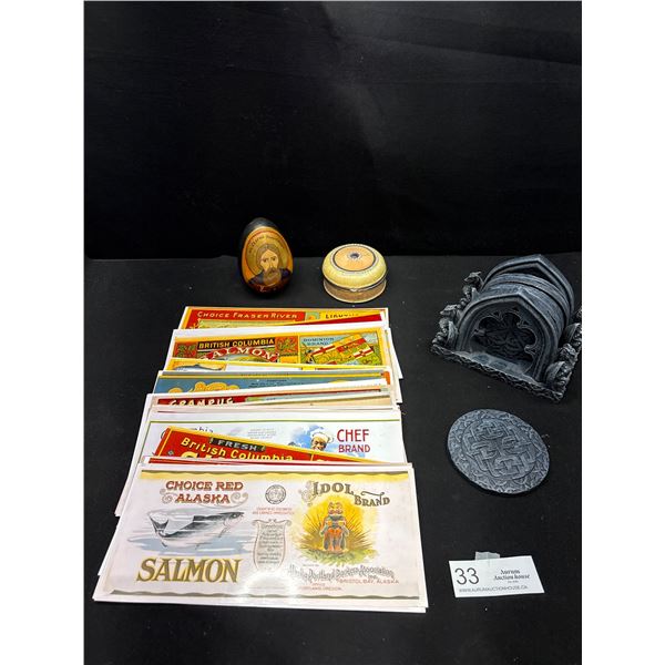 Collectible Lot of Dragon Coasters Collector Eggs and Reprint Fish Labels